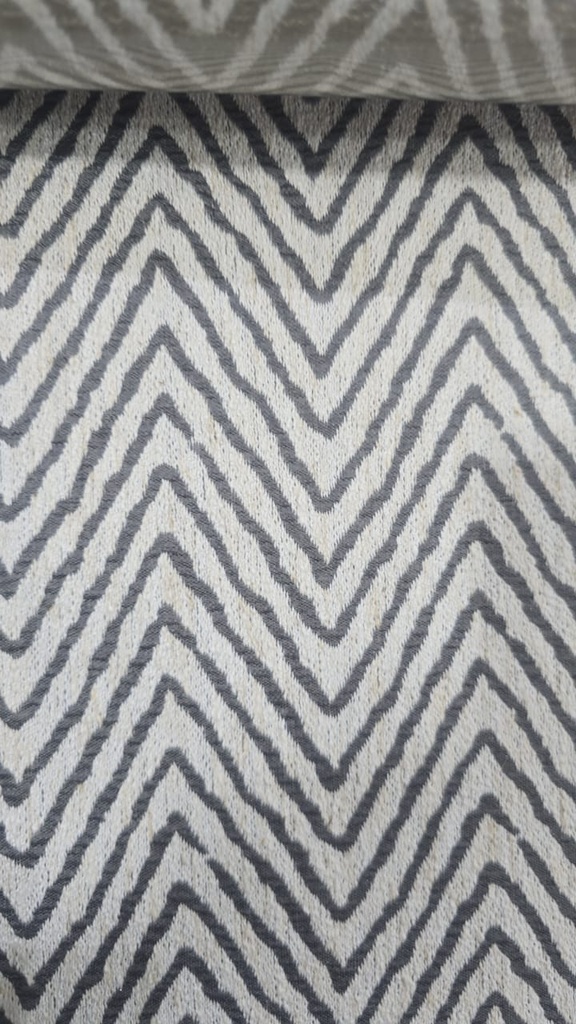 River Fabric Caviar Pewter Chevron 83% Polyester / 9% Linen / 8% Cotton Curtain Fabric – 2.8 m Wide, 270 GSM