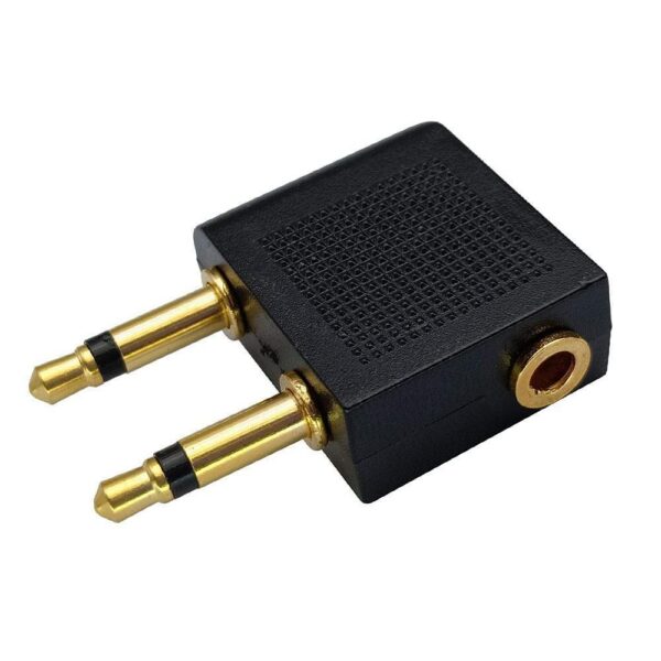 Astrum PA110 Aeroplane Flight Headphone Aux Adapter Dual Jack Male to 3.5mm Female, Gold Plated, Compact Travel Design