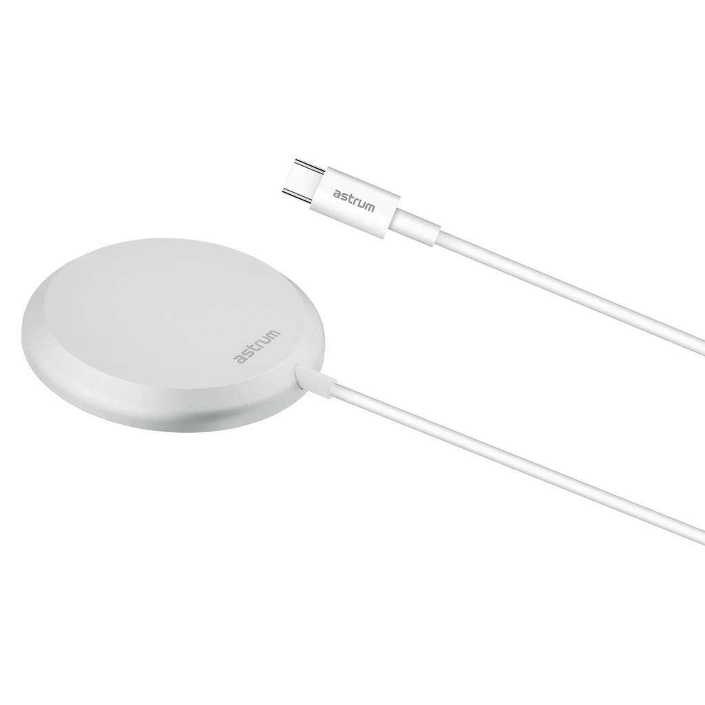 Astrum CW500 Wireless Charging Pad 15W Magnetic Slim USB-C, Aluminium Body Silver SKU: A92050-S
