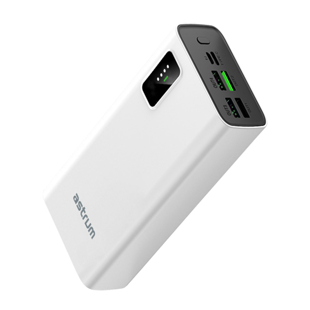 Astrum PB330 Power Bank 30000mAh, PD22.5W USB-C + QC USB-A, LED Display, Multi-Port Fast Charging White SKU: A91533-Q