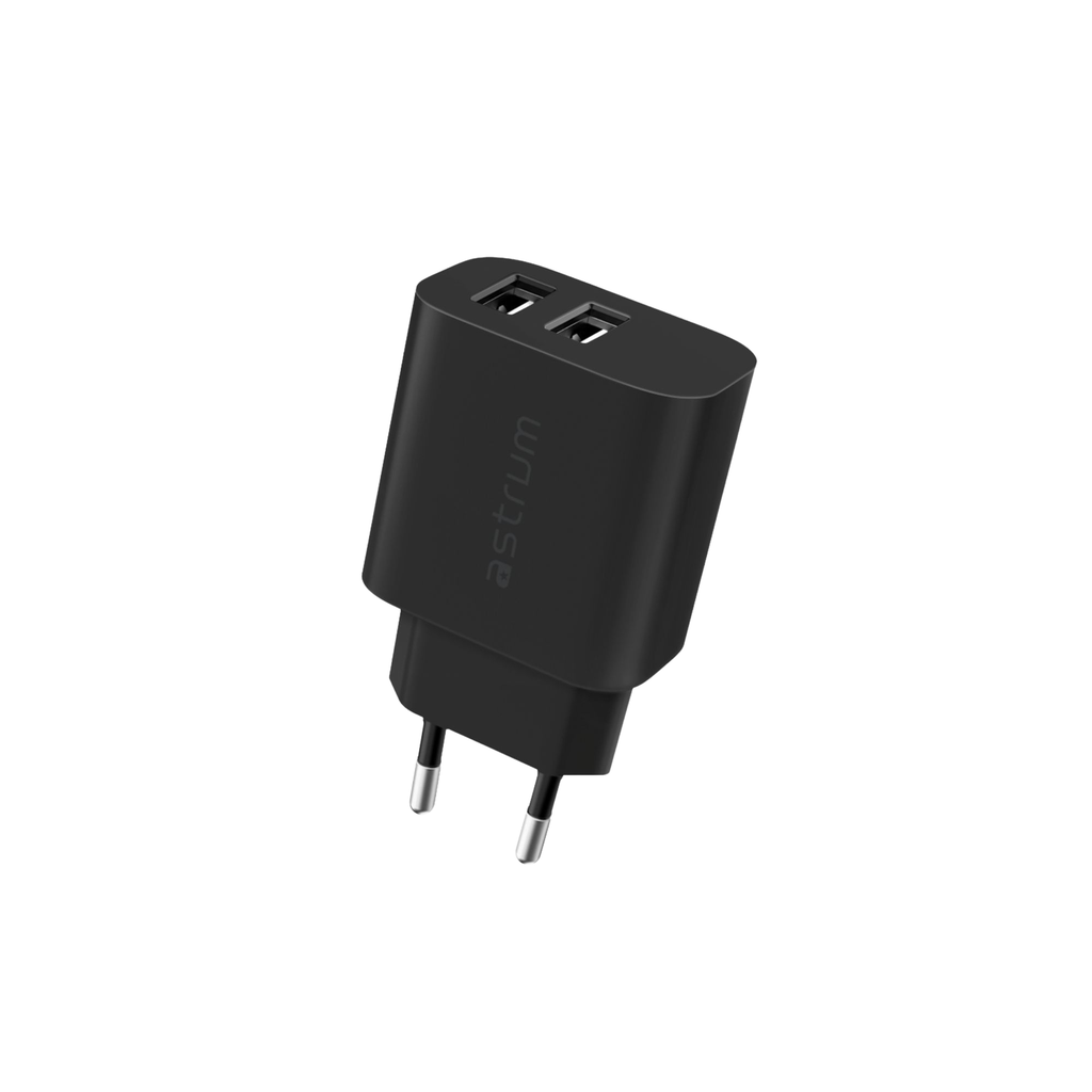 Astrum WATZ12D 12W Dual USB‑A Wall Charger Black 24m