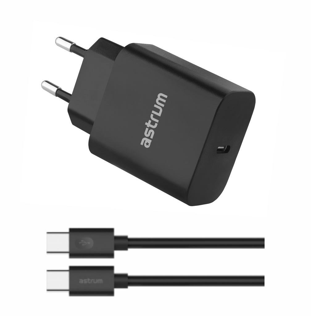 Astrum Pro PD20 Wall Charger 20W USB-C PD Fast Charging, Compact Travel Design Black SKU: A92651EB