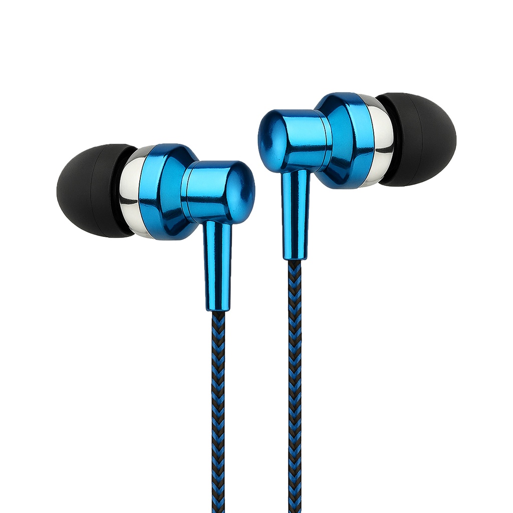 Astrum EB250 Wired Stereo Earphones 10mm Dynamic Driver, In Line Mic, Electro Painted Finish, Noise Isolating Fit Blue SKU: A11025-C