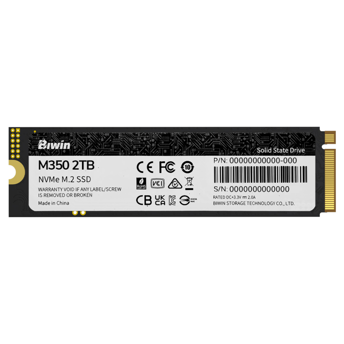 Biwin 2TB PCIe 4.0 NVMe SSD M.2 2280, 5200MB/s Read, Graphene Pad Cooling, DRAM less SKU: BW-SSD2TB