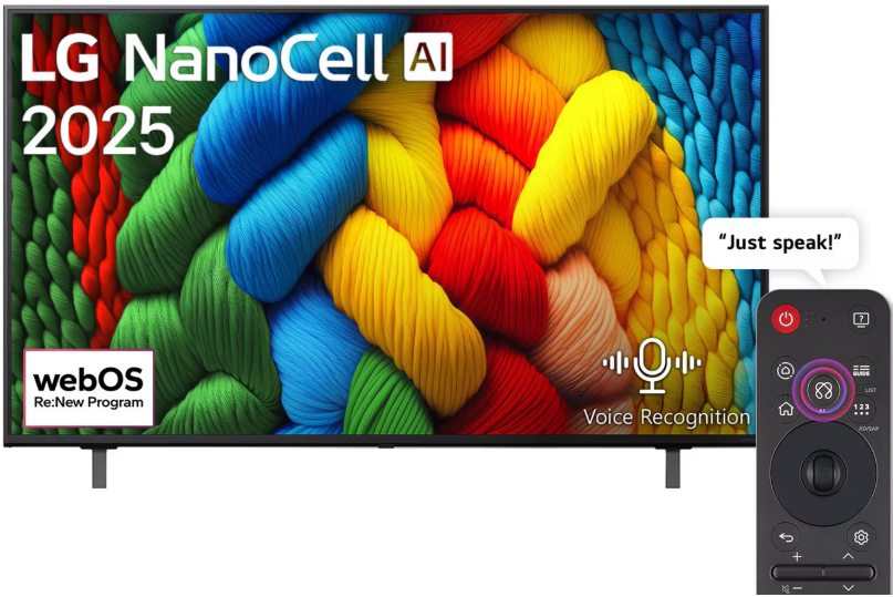 LG 86NANO80A 86" NanoCell AI 4K Smart TV a7 Gen8 Processor, webOS 25, HDR10 Pro, HDMI eARC SKU: 86NANO80A