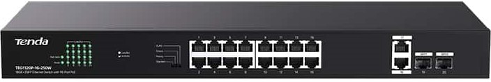 Tenda TEG1120P-16-250W 16 Port PoE+ Gigabit Ethernet Switch with 2 RJ45 + 2 SFP Uplinks, 250W Budget