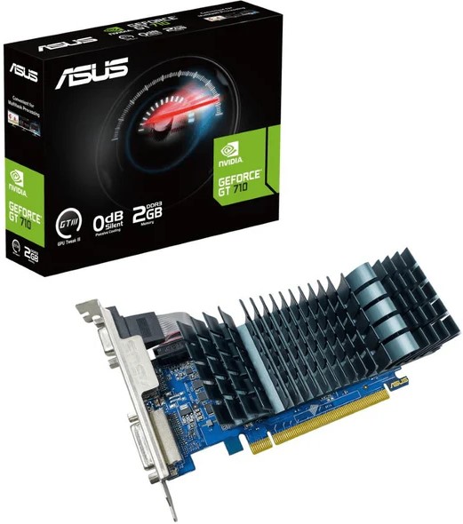 ASUS GT 710-SL-2GD3-BRK-EVO Silent Low-Profile GT 710 2GB DDR3 Graphics Card, 0dB Cooling, Triple Display