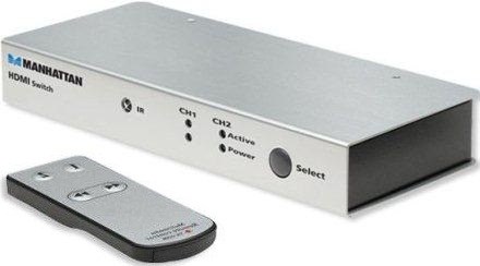 Manhattan HDMI Video Switch 2:1 Manual Switching, Remote Control, 1080p Support SKU: 208000