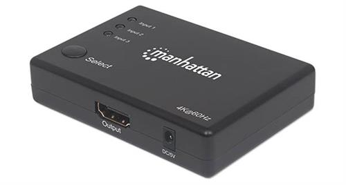 Manhattan 4K Compact 3 Port HDMI Switch 4K@60Hz, Remote Control, Deep Color, HDCP 2.2 SKU: 207676
