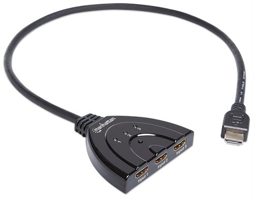 Manhattan 3 Port HDMI Switch 1080p, 3D Video, Auto/Manual Switching, Integrated Cable SKU: 207843