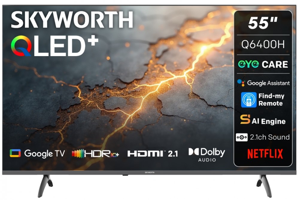 Skyworth 55" UHD QLED Google TV 4K HDR, Game Mode, Dolby Audio, Smart OS SKU: 55Q6400H