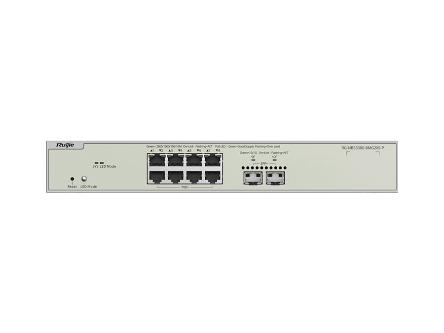 Reyee 8-Port 2.5Gbps PoE Smart Managed Switch 240W, 2× 10Gbps SFP+, Layer 2+ SKU: RG-NBS8P2XS