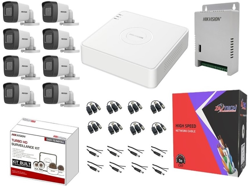 Hikvision 8-CH 2MP DVR CCTV Kit 100m Cat6 100ft Night Vision