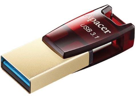 Apacer 64GB Dual Flash Drive | AH180, USB-C & USB-A, OTG, 3.2 Gen 1, Red, Lifetime Warranty