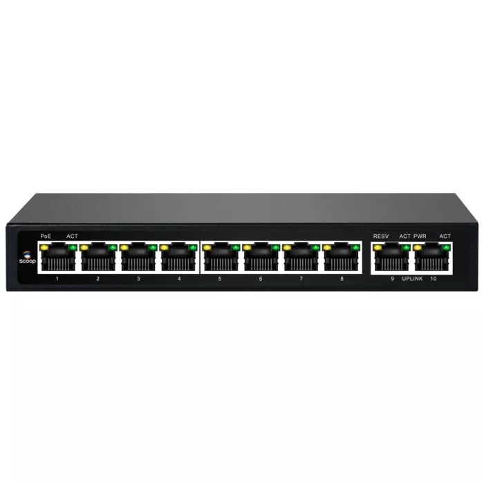 Scoop SPS‑8F2G 8‑Port Fast Ethernet PoE Switch
