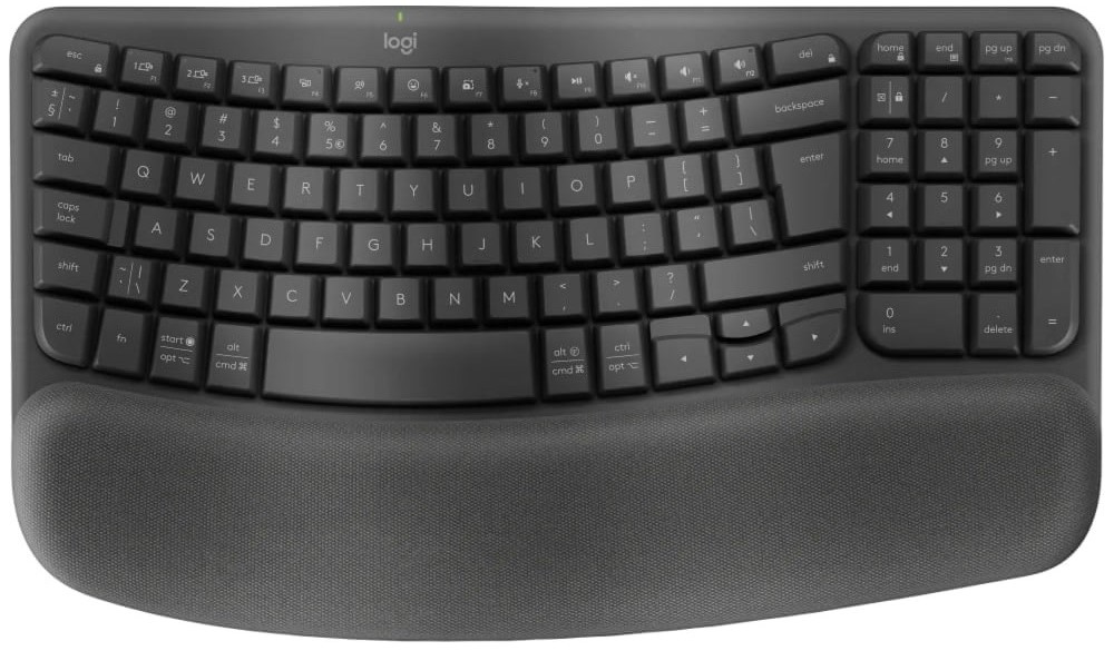 Logitech Wave Keys Wireless Ergonomic Keyboard - Palm-Rest, Bluetooth & Logi Bolt