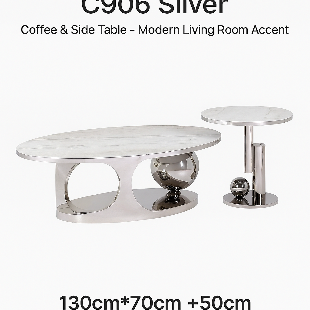C906 Silver Metal Coffee & Side Table - Modern Living Room Accent