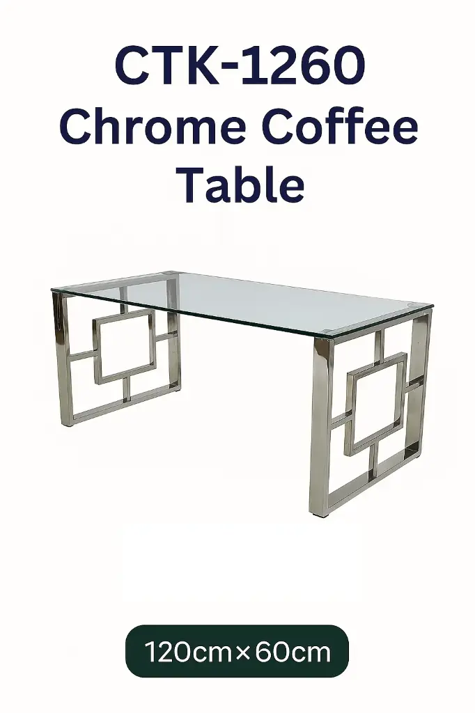 CTK-1260 Chrome Glass Coffee Table – 120×60 cm, Modern Design