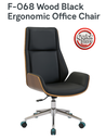 F-068 Executive Office Chair - Walnut Veneer & Black Faux Leather