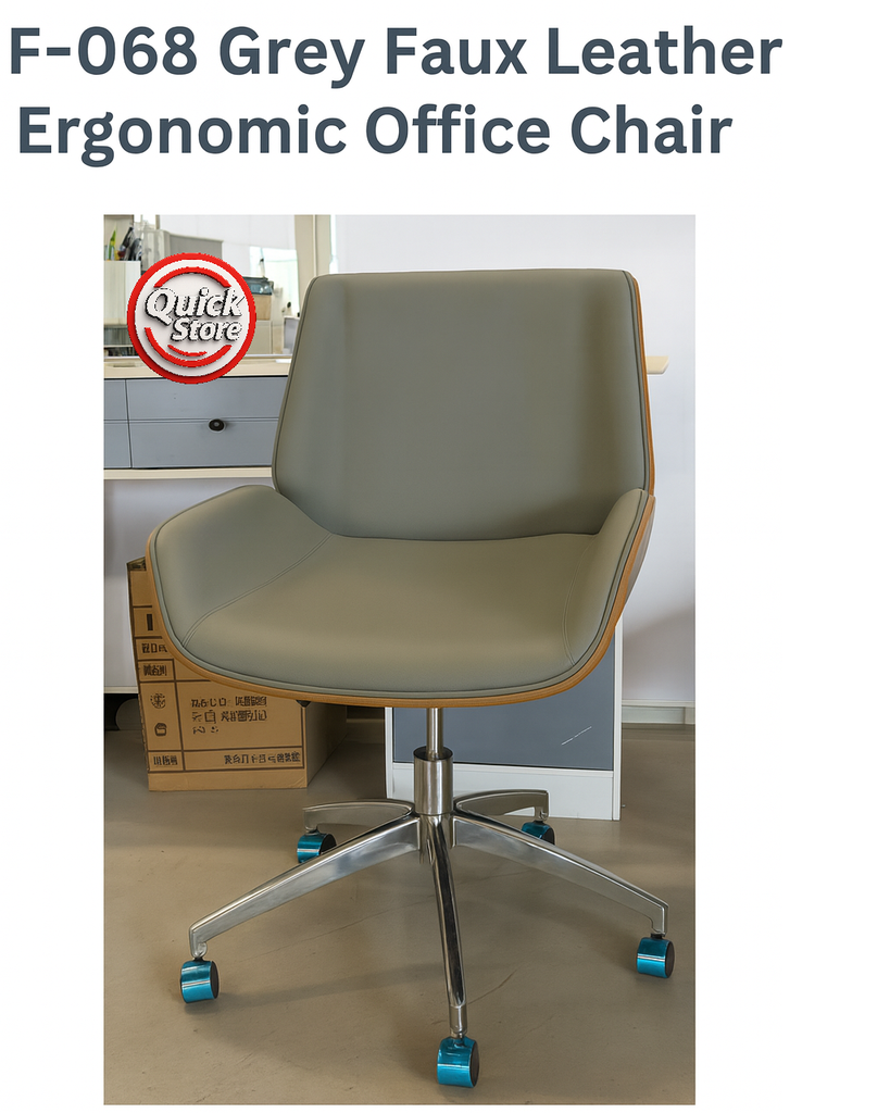 F-068 Grey High Back Office Chair - Chrome Base & Wheels