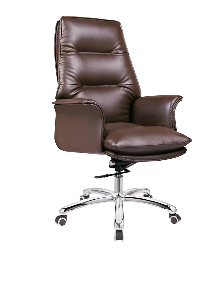 F031 Brown High Back Office Chair - Chrome Base Comfort