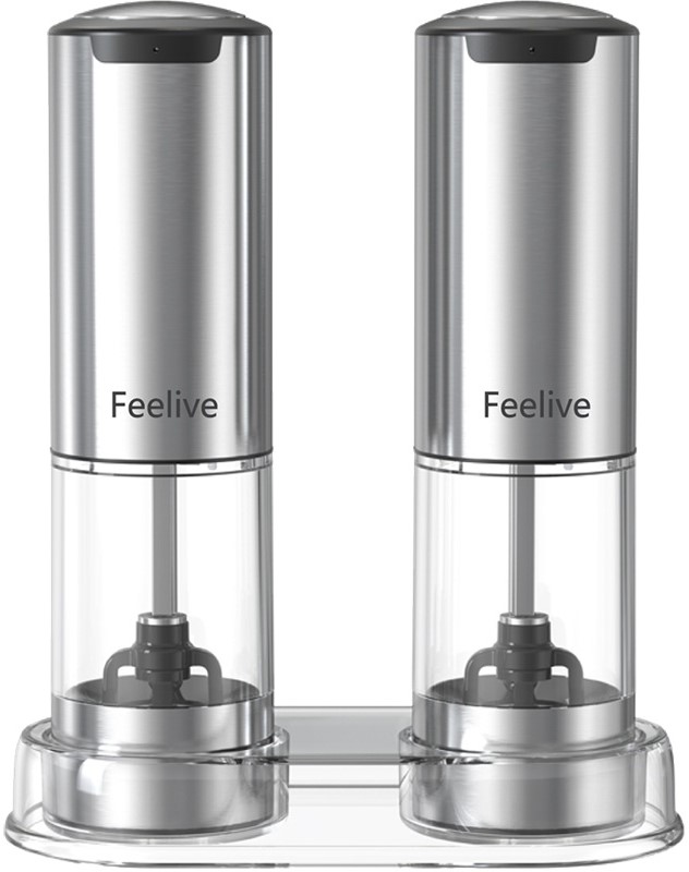 Feelive FSSSPG USB Salt & Pepper Grinders 95 ml, LED, Adjustable, SS Stand, 6 m WR