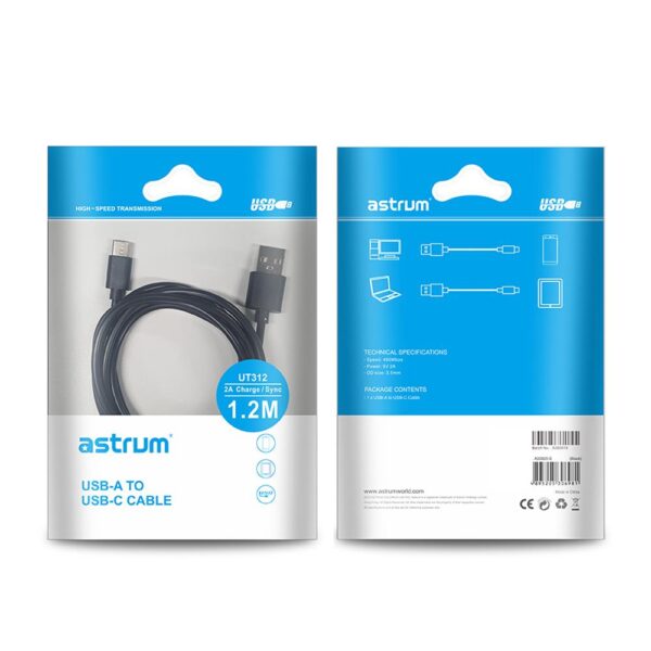 Astrum UT312 USB‑C Cable 1.2m 2A Fast 480Mbps Black 12m
