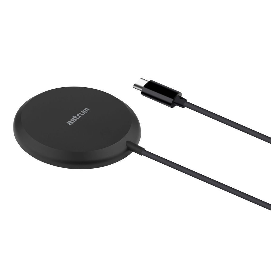 Astrum CW500 Wireless Charging Pad 15W Magnetic Slim USB-C, Aluminium Body Black SKU: A92050-B