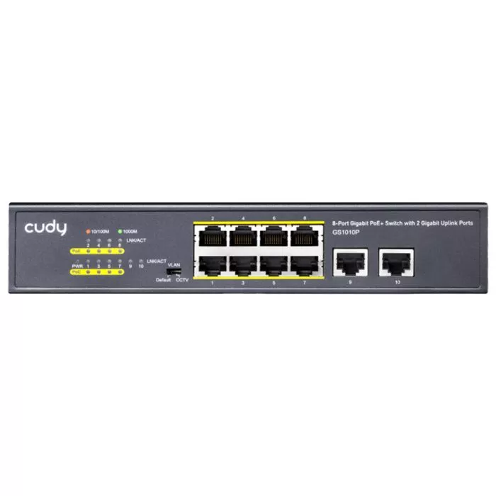 Cudy GS1010P 8‑Port Gigabit PoE Switch + 2 Uplink (100W)