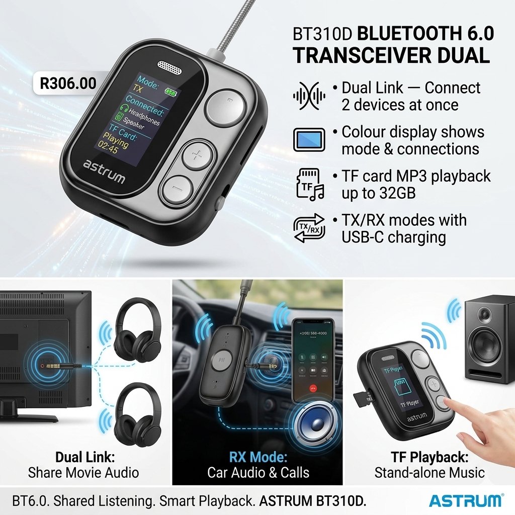 Astrum BT310D Bluetooth 6.0 Dual‑Link Transceiver