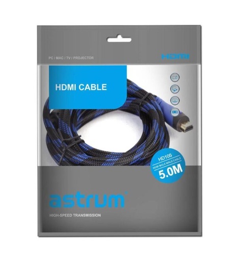[A31505-B] Astrum HD105 HDMI Cable 5m, 4K Ultra HD @60Hz, HDMI V2.0, ARC, Ethernet, 3D Support SKU: A31505-B