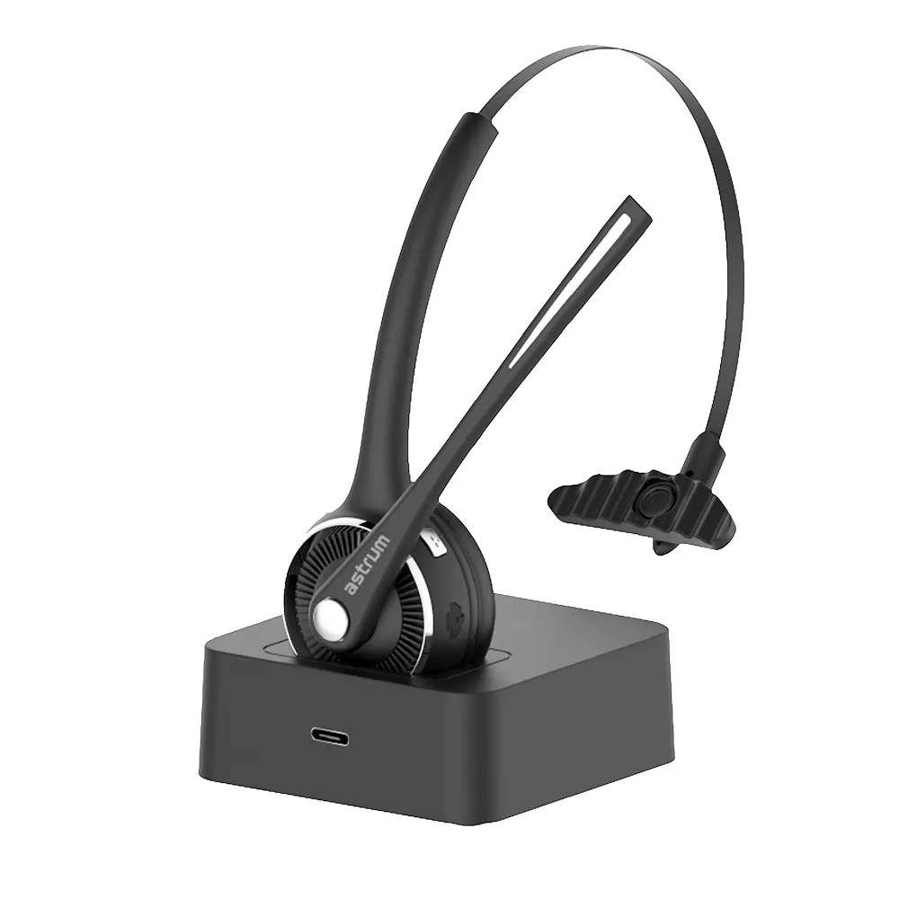 Astrum HT250 Bluetooth Mono Headset V5.2 Wireless Office Headset with 270° Flex Mic, Magnetic Dock, 26H Battery Black SKU: A11525-B