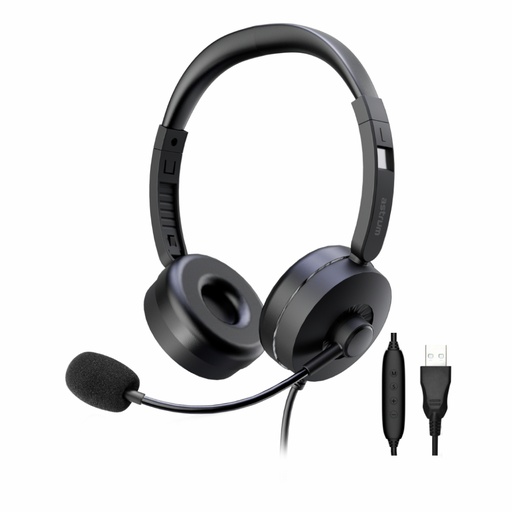 Astrum HU660 USB Wired Headset Dual-Sided, 270° Rotating Boom Mic, In Line Controls, Noise Isolating Design Black SKU: A12066-B
