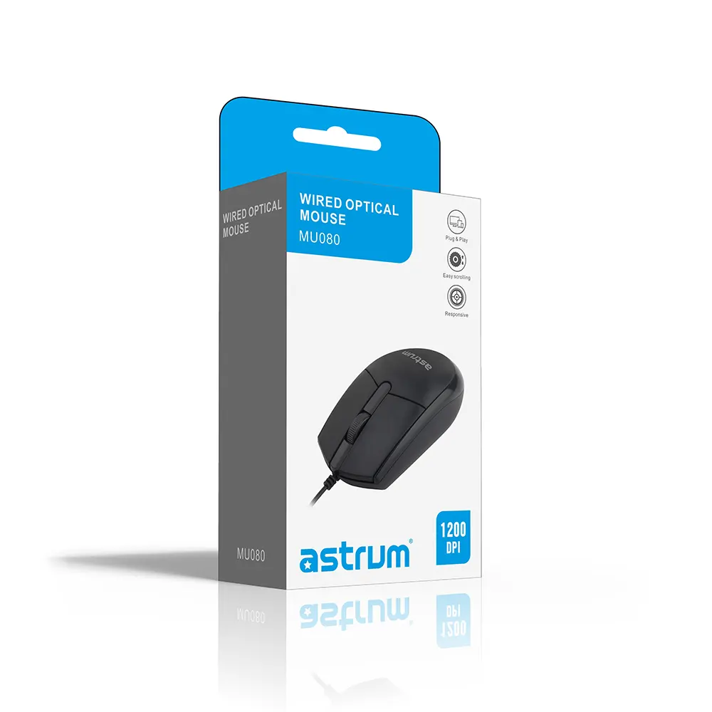 ASTRUM MU080 1200DPI Ergonomic Wired Mouse 1.5m 24m