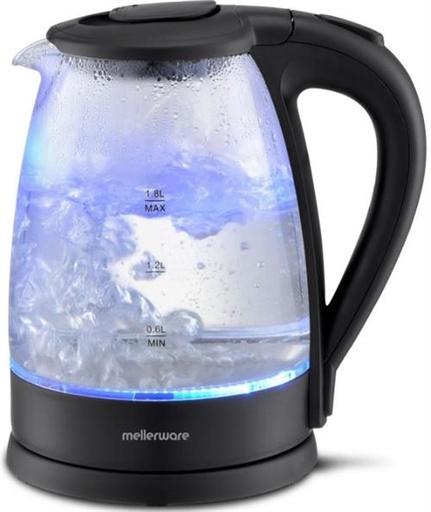 Mellerware "Storm" 360° Cordless Glass Kettle – 1.8L, 2200W, Illuminated Boiling (Black) | 22300BK