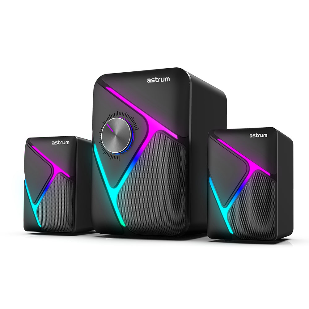 Astrum SM030 2.1CH USB Multimedia Speaker 11W RMS, Wooden Subwoofer, RGB LED, AUX Input, Volume Control Black SKU: A13003-B
