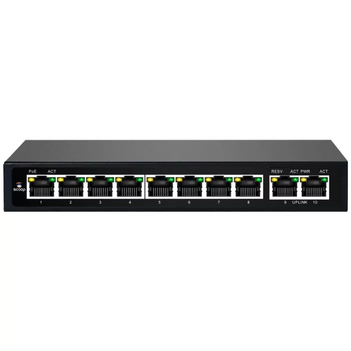 Scoop SPS‑8F2F 8‑Port Fast Ethernet PoE Switch