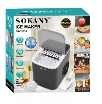 Sokany 15kg Bullet-Shaped Ice Maker – Fast 6-Minute Ice Production, Self-Cleaning, Compact Design | CSY-SK03038