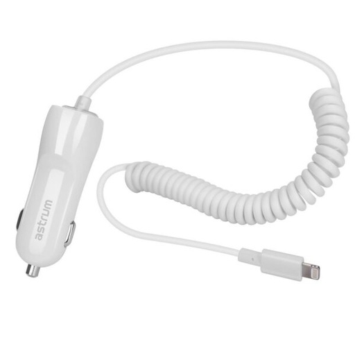 Astrum CC390 MFi Lightning Car Charger 8-Pin, 12W 2.4A, Spring Cable, LED Indicator White SKU: A93039-Q
