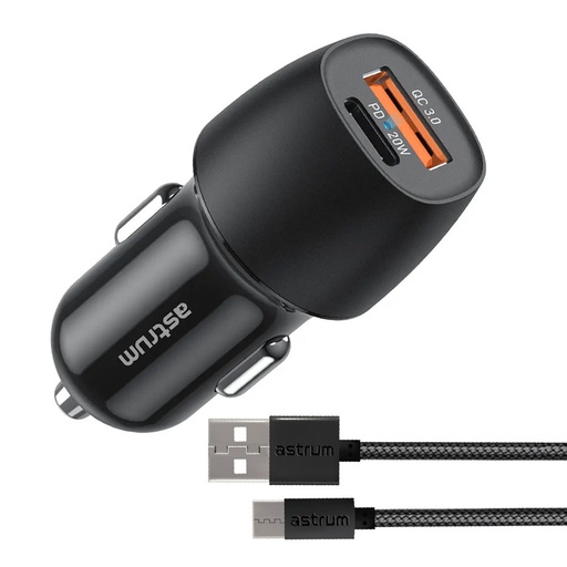 Astrum Pro Go PD20 Car Charger 20W USB-C PD + 18W USB-A, Dual Port Fast Charging, Smart IC SKU: A93121AC