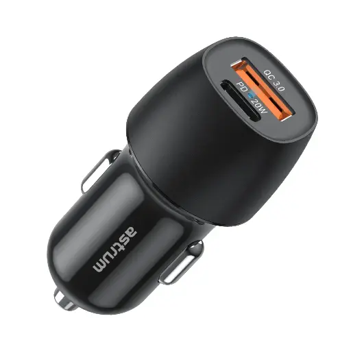 Astrum Pro Go PD20 Car Charger 20W USB-C PD + 18W USB-A, Dual Port Fast Charging, Smart IC SKU: A93120AC