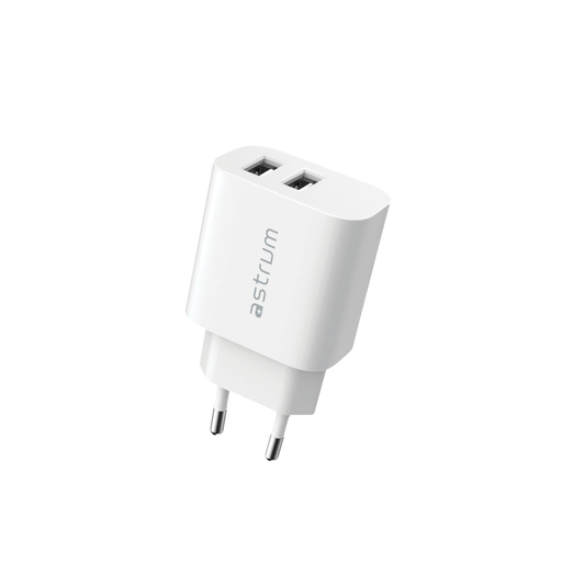 Astrum WATZ12D Wall Charger 12W Dual USB-A Fast Charging, Compact Design White SKU: ACHW12DWE