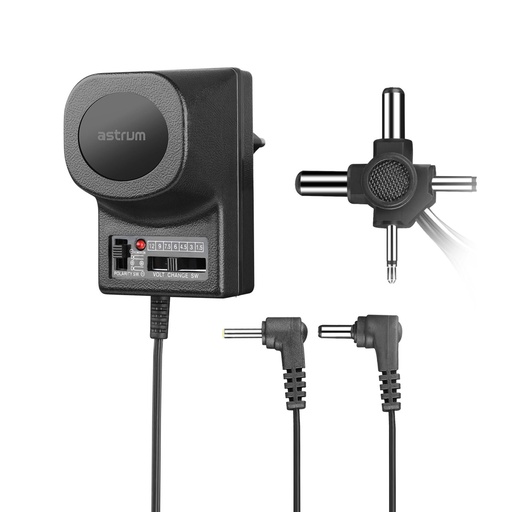 Astrum AD050 Universal AC-DC Adapter 6W, Adjustable 1.5V–12V Output, 6 Interchangeable Plugs Black SKU: A92605-B