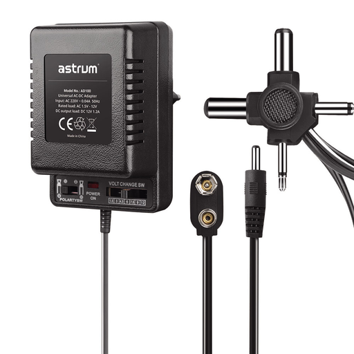 Astrum AD100 Universal AC-DC Adapter 15W, Adjustable 3–12V Output, 6 Interchangeable Plugs Black SKU: A92610-B