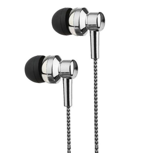 Astrum EB250 Wired Stereo Earphones 10mm Dynamic Driver, In Line Mic, Electro Painted Finish, Noise Isolating Fit Silver SKU: A11025-S