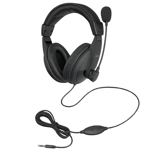 Astrum HS220 Over Ear Wired Headset 30mm Drivers, Rotating Noise Canceling Mic, In Line Volume Control Black SKU: A12022-B