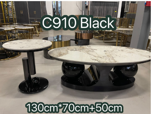 C916 BL – Marble-Top Coffee Table + Side Table Set