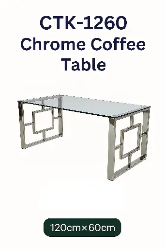 CTK-1260 Chrome Glass Coffee Table – 120×60 cm, Modern Design