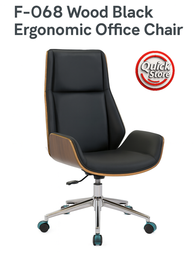 F-068 Executive Office Chair - Walnut Veneer & Black Faux Leather