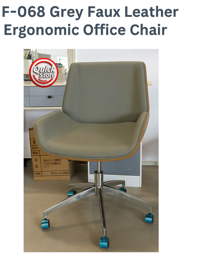 F-068 Grey High Back Office Chair - Chrome Base & Wheels